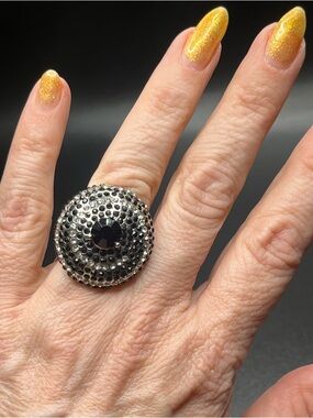 Embellished Rhinestone Dome Ring with Black Center. Size 6 Vintage but not worn